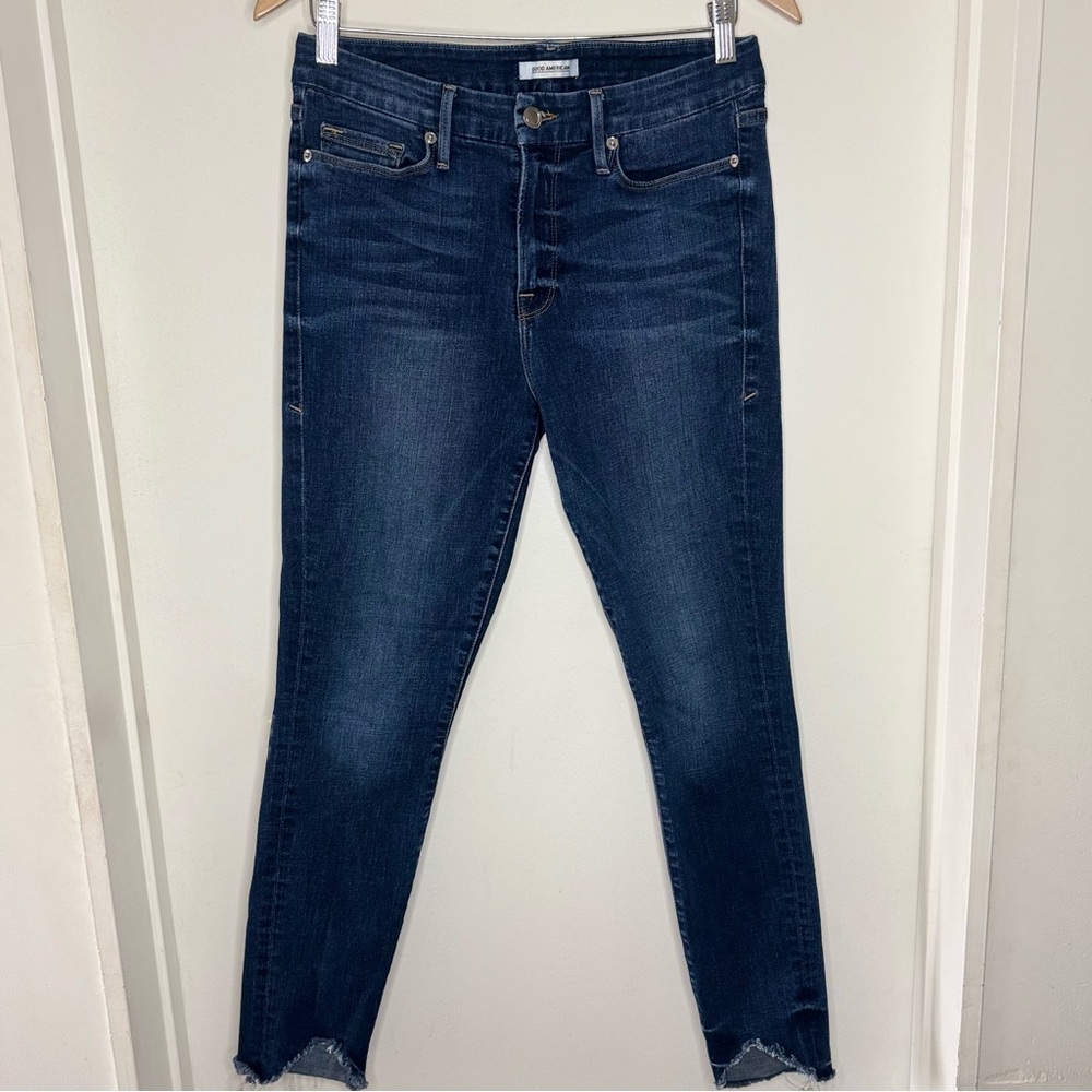 Good American Good Legs Jeans Women’s 8 / 29 Skinny Raw Hem Dark Denim Designer